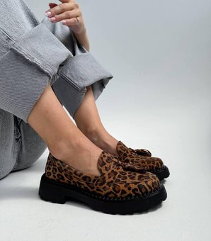 Женские туфли лоферы стильные леопардовые натуральная кожа шевро 40