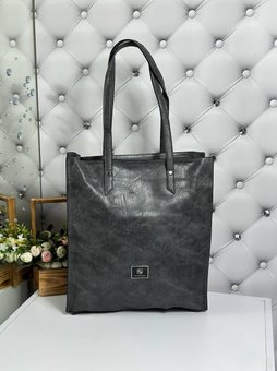 Женская сумка-шоппер на плечо удобная молодежная стильная модная темно-серая экокожа