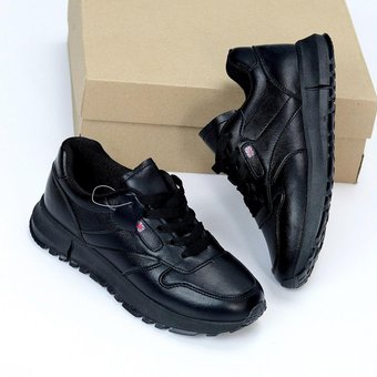 Женские кроссовки кожаные на шнуровке модные удобные черные натуральная кожа 41