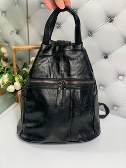 Сумка-рюкзак жіночий м'який міський молодіжний модний чорний екошкіра
